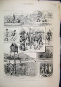 Original Old Antique Print Little Girls Bridesmaids 1872 Flowers Man Chair Dog