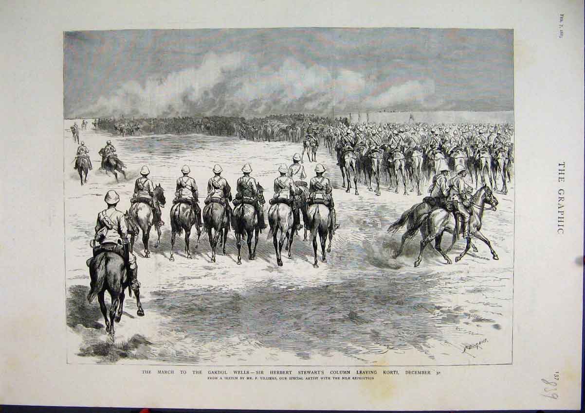 Original Old Antique Print March Gakdul Wells 1885 Herbert Stewart Column Korti