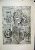 Old Antique Print 1898 Visit Bank France Cashiers Office Firemen Stamping 19th