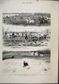 Original Old Antique Print 1881 Stag Hounds Horses Field Deer Running Country