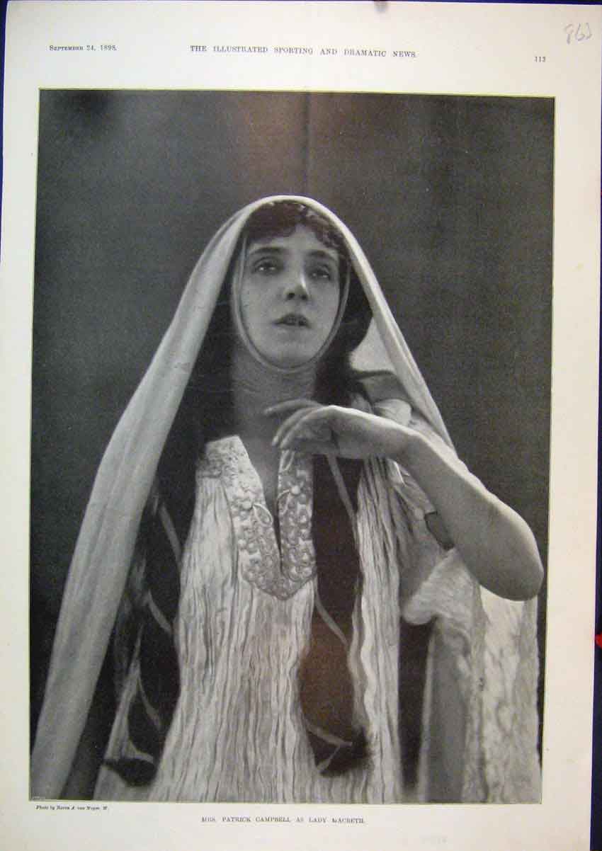 Old Antique Print 1898 Portrait Patrick Campbell Lady Macbeth Shakespeare 19th
