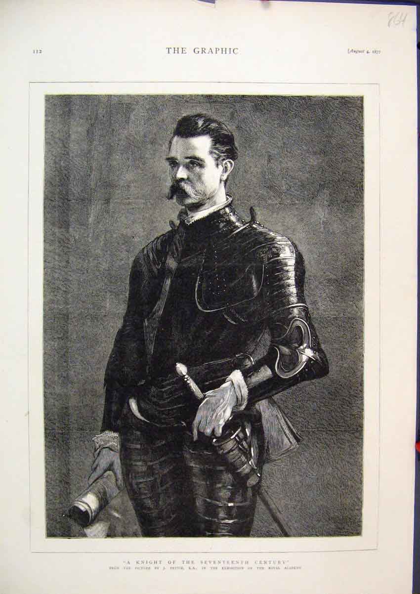 Original Old Antique Print Portrait Knight Seventeenth Century 1877 Fine Art