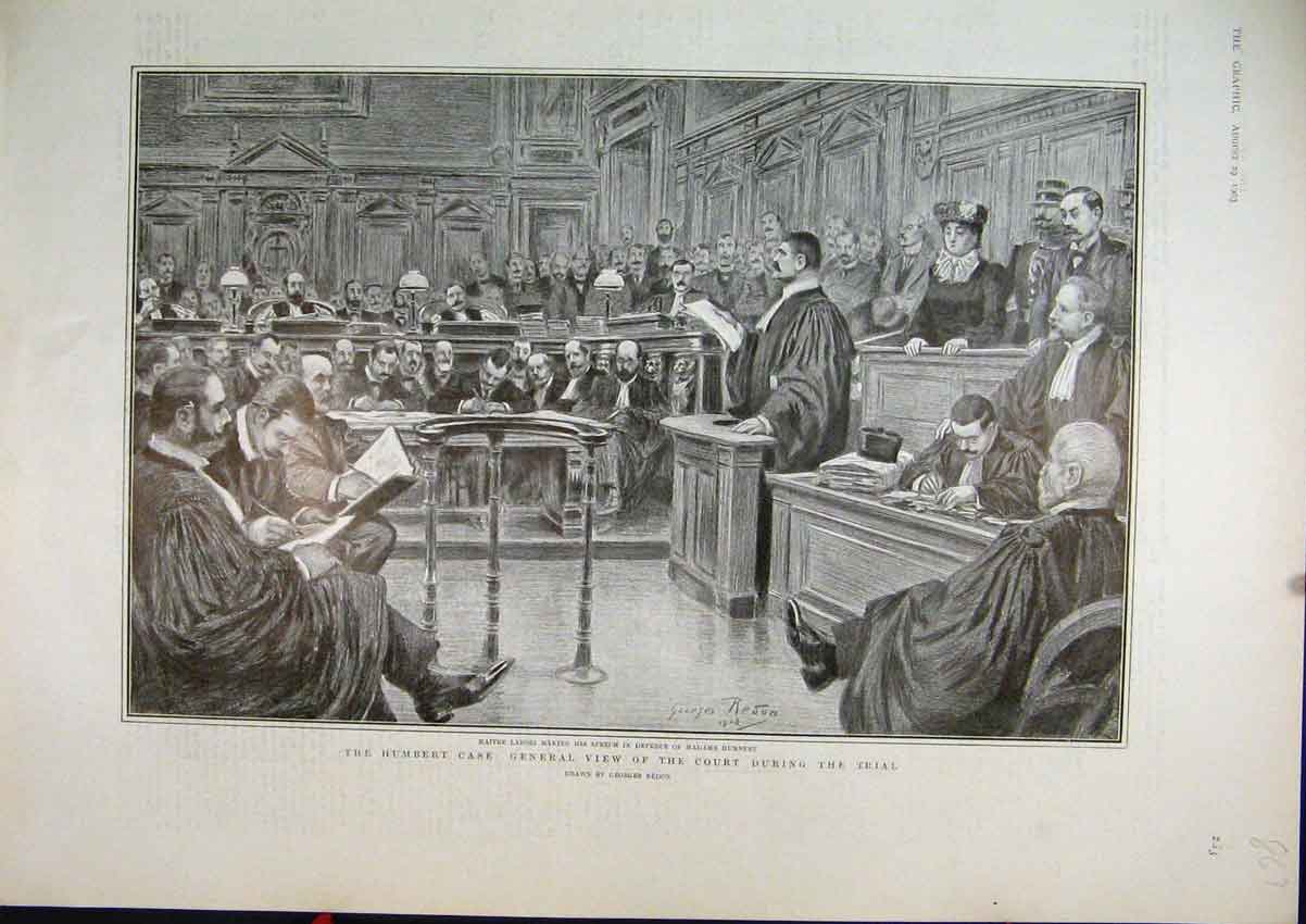 Old Antique Print 1903 Humbert Case View Court During Trial Maitre Labori 20th