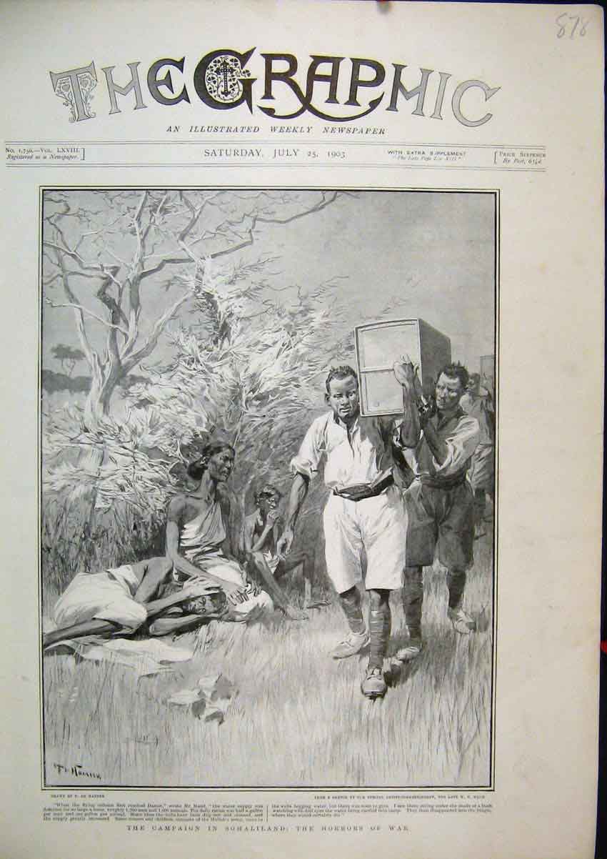 Original Old Antique Print 1903 Campaign Somaliland Horrors War Injured Sketch