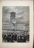 Original Old Antique Print 1871 Peace Illumination Berlin Town Hall Victorian