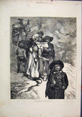 Original Old Antique Print 1872 Beggars Brittany Walking Mountains Women 19th