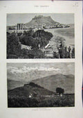 Original Old Antique Print 1886 Athens Acropolis Public Gardens Field Marathon