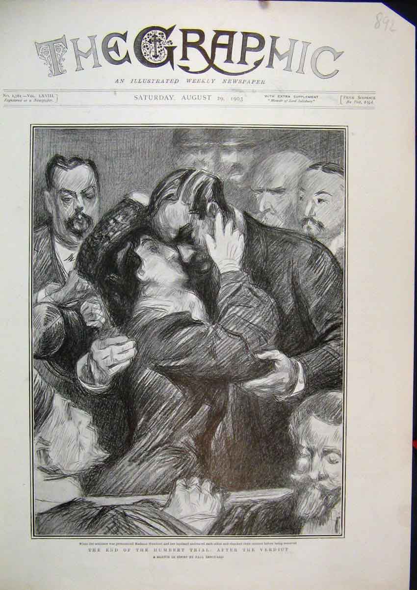 Old Antique Print 1903 End Humbert Trial After Verdict Celebration Sketch 20th