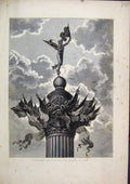 Original Old Antique Print Paris France 1871 Red Flag Column July Statue 19th