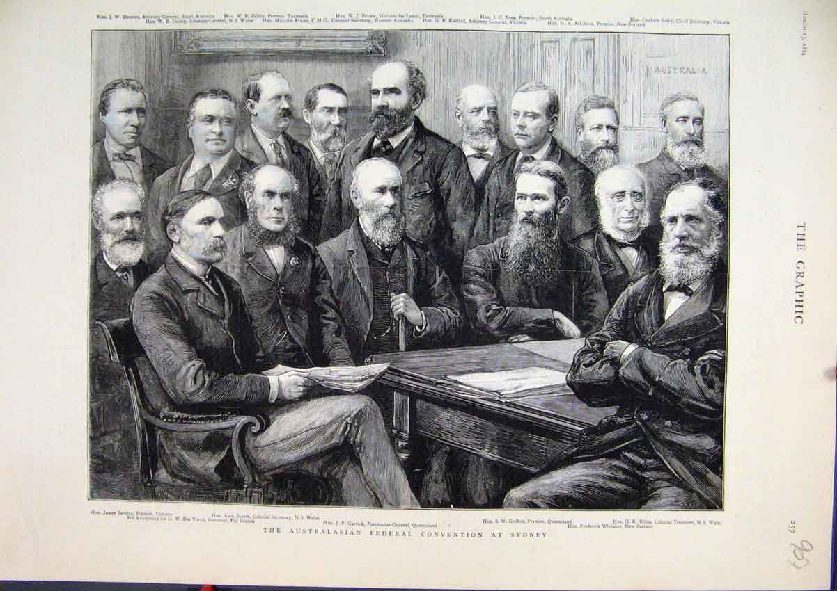Original Old Antique Print Australasian Federal Convention Sydney 1884 Portrait