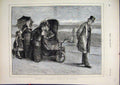 Original Old Antique Print 1873 Winter Hastings England Family Beach Esplanade