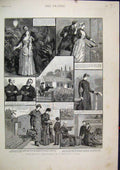 Original Old Antique Print 1887 Matrimonial Adventures Hospital Nurse Scenes