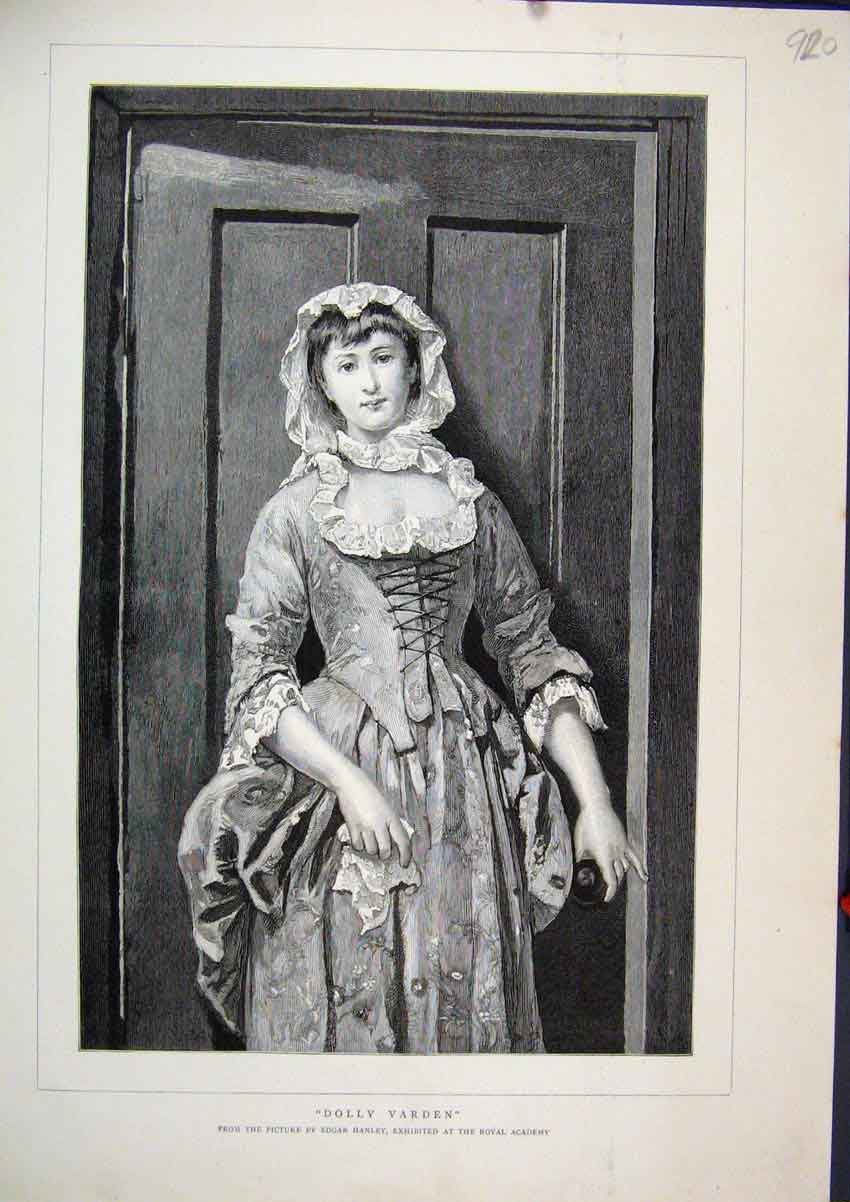 Old Antique Print C1880 Portrait Dolly Varden Royal Academy Edgar Hanley 19th