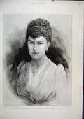 Old Antique Print C1880 Portrait H.S.H Princess Victoria Mary Teck Royal 19th