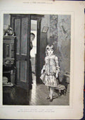 Original Old Antique Print 1882 Little Girl Babysitter House Scene Horace Cauty