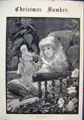 Original Old Antique Print 1883 Young Girl Dolly Christmas Chair Garden Scene