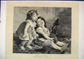 Original Old Antique Print Little Girls Jack In Box C1880 Comedy Scene Victorian