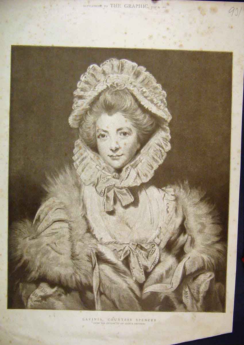 Original Old Antique Print 1887 Lavinia Countess Spencer Portrait Reyns 19th