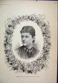 Original Old Antique Print 1882 Portrait Helen Waldeck Duchess Albany Flowers