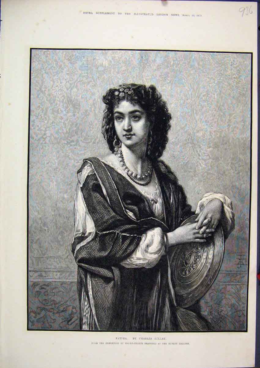 Original Old Antique Print 1875 Portrait Fatima Charles Bellay Dudley Gallery