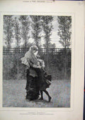 Old Antique Print 1881 Country Scene Mammas Birthday Little Girl Flowers 19th