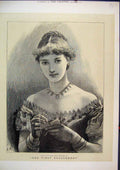 Original Old Antique Print 1875 Portrait Young Woman First Engagement Book Pen