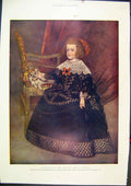 Original Old Antique Print Colour C1850 Portrait Infanta Maria Theresa Dog 19th