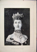 Original Old Antique Print 1883 Portrait H.R.H. Princess Wales Jewel Victorian