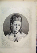 Original Old Antique Print Portrait Duchess Edinburgh C1850 Necklace Victorian