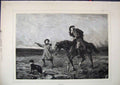 Original Old Antique Print Man Horses Dog Young Boy 1881 Country Scene Victorian
