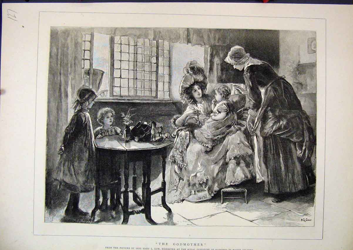 Old Antique Print Family Scene C1850 Woman Sitting Baby Children Fine Art 19th