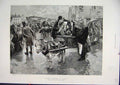 Original Old Antique Print C1850 Street Scene Rain Donkey Cart Cow William Small