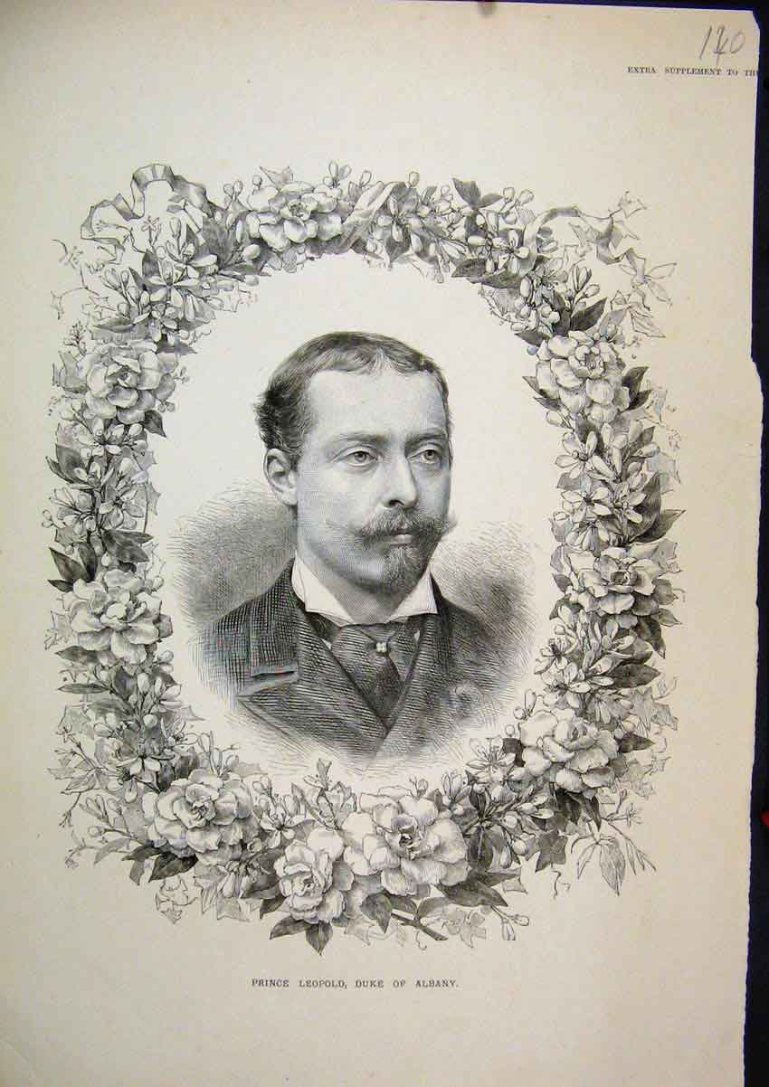 Original Old Antique Print Portrait C1850 Prince LeopDuke Albany 19th