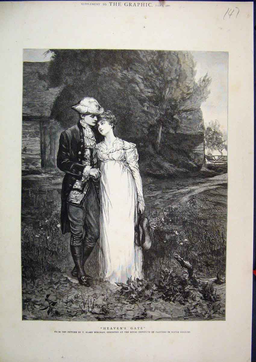 Original Old Antique Print Country Scene 1886 Man Woman Romance 19th