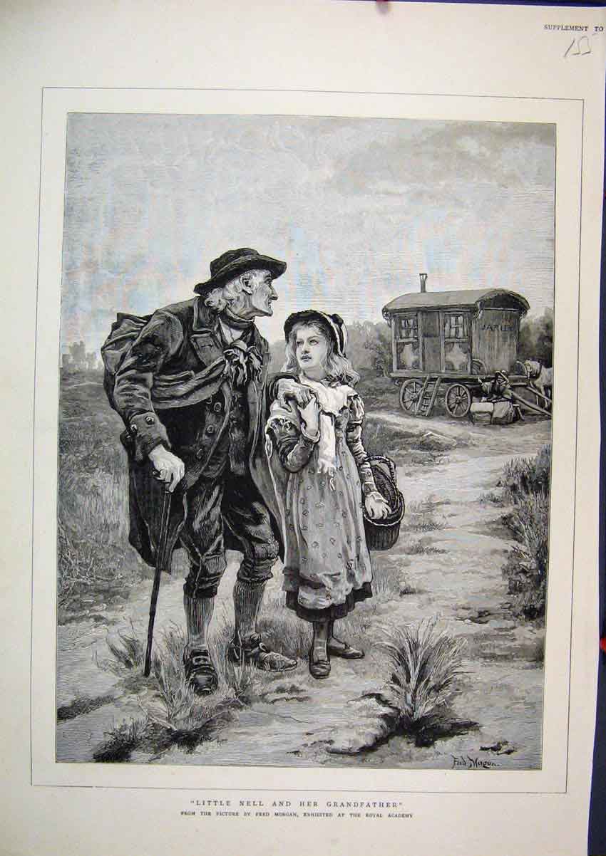 Original Old Antique Print Caravan Horse C1850 Little Nell Grandfather Country