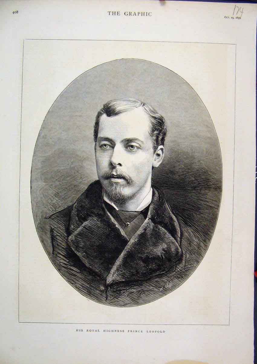 Original Old Antique Print Portrait Royal Highness Prince Leop1879 Victorian