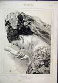 Original Old Antique Print Portrait 1875 Woman Headress Hands 19th