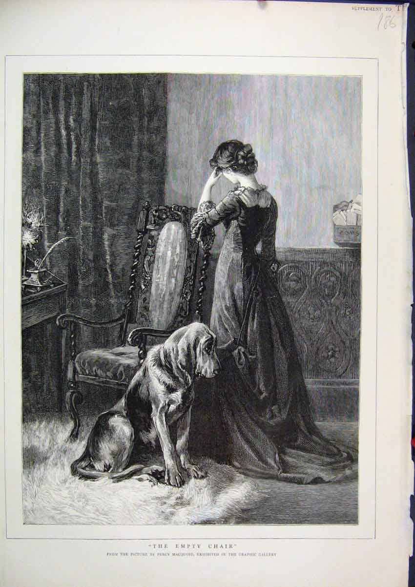 Original Old Antique Print C1850 Woman Big Chair Percy Macquoid Fine Art 19th