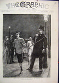 Original Old Antique Print 1890 Streets London Men Running Thames Embankment