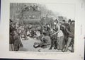 Original Old Antique Print 1892 Street Scene Family Digging Horse Coach 19th
