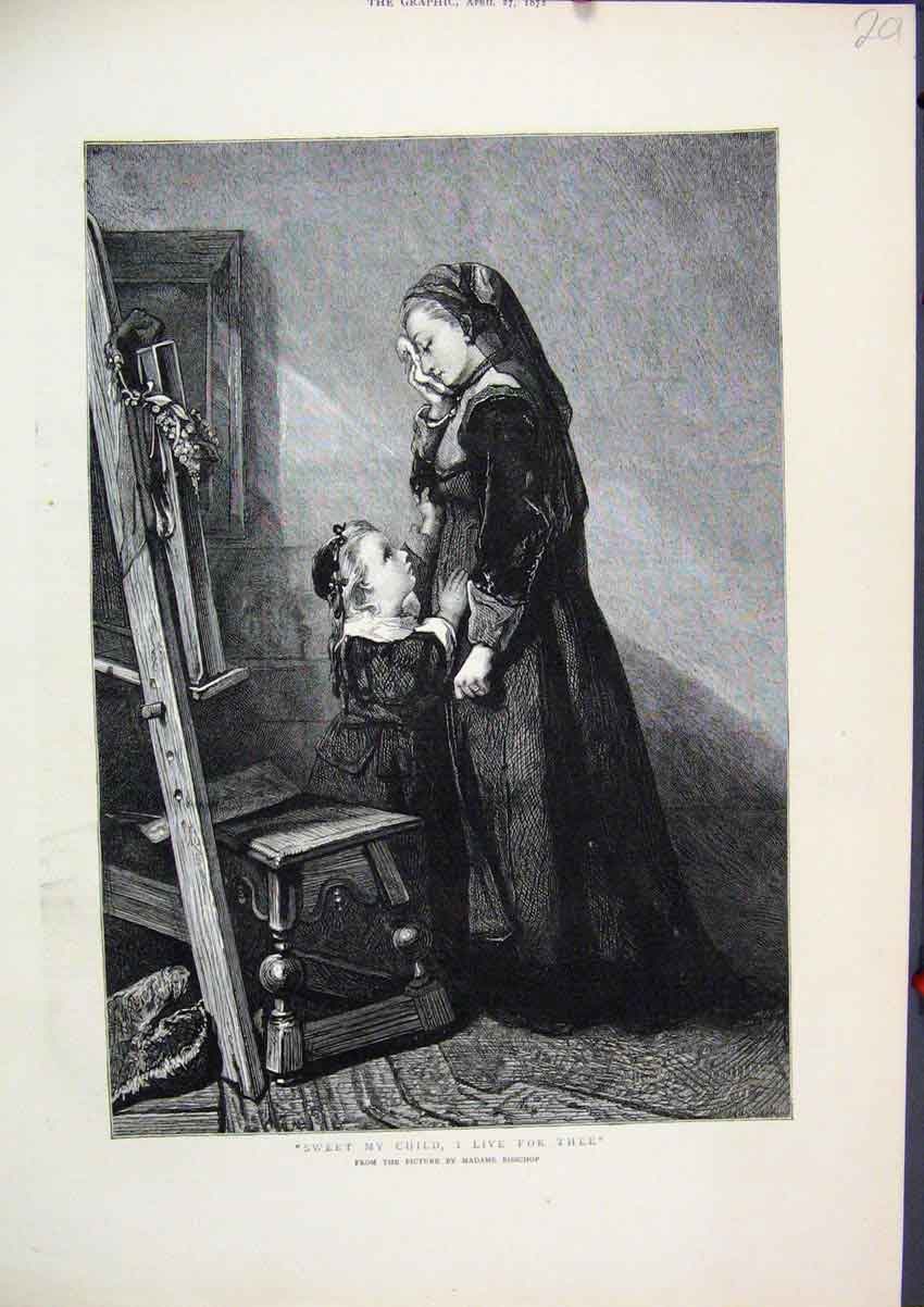 Original Old Antique Print 1872 Madame Bisschop Woman Little Girl Fine Art 19th