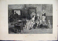 Original Old Antique Print 1871 Dining Room Scene Romance Dog Table Chair 19th