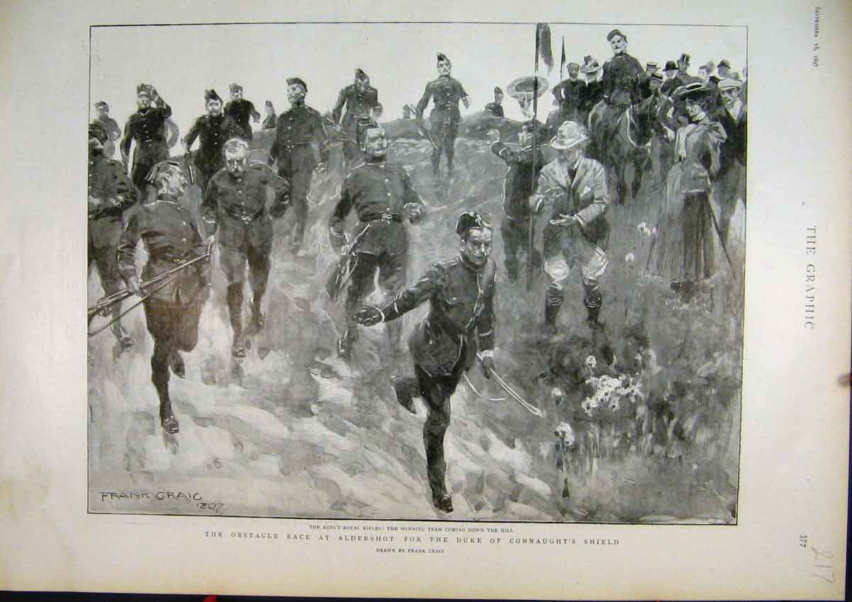 Original Old Antique Print 1897 Obstacle Race Aldershot Duke Connaughts Shield
