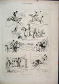 Original Old Antique Print 1876 Comedy Scenes Amateur Racing Horses Jumping 19th