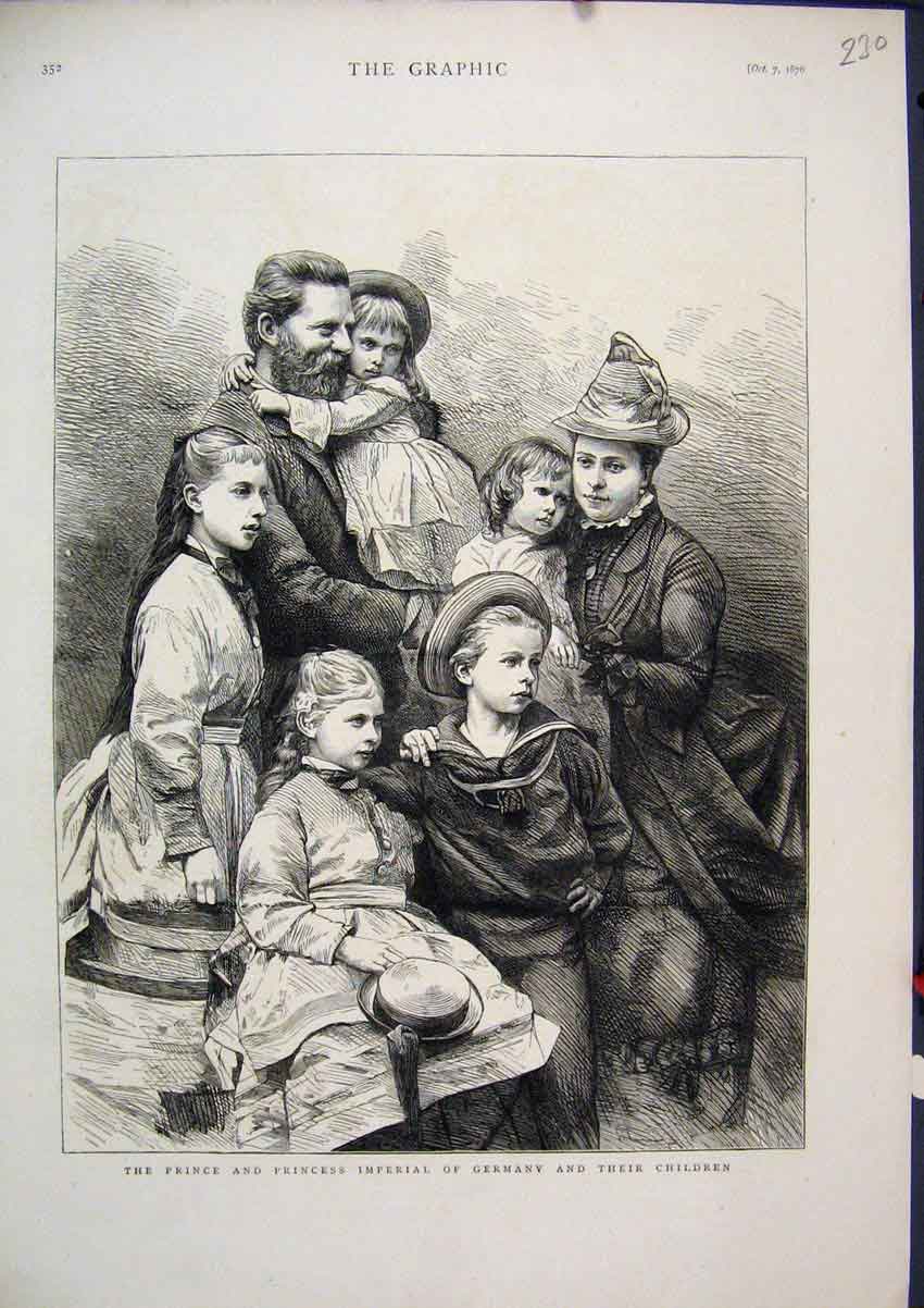 Original Old Antique Print 1876 Prince Princess Imperial Germany Children 19th