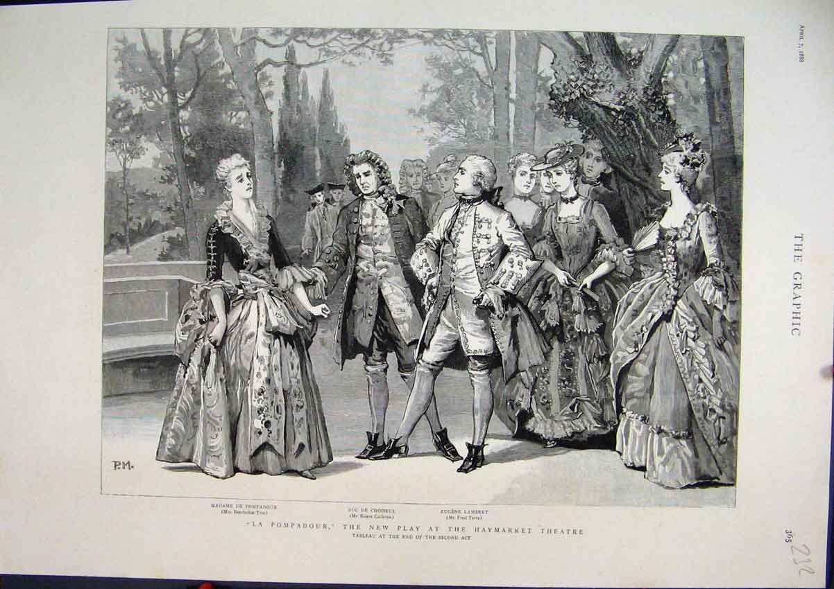 Original Old Antique Print 1888 Pompadour New Play Haymarket Theatre Tableau