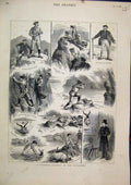 Original Old Antique Print 1883 Curate Holiday Highlands Men Shooting Mountain