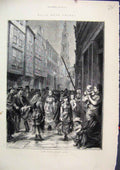 Original Old Antique Print 1872 Low Life Drury Lane People Street Scene 19th