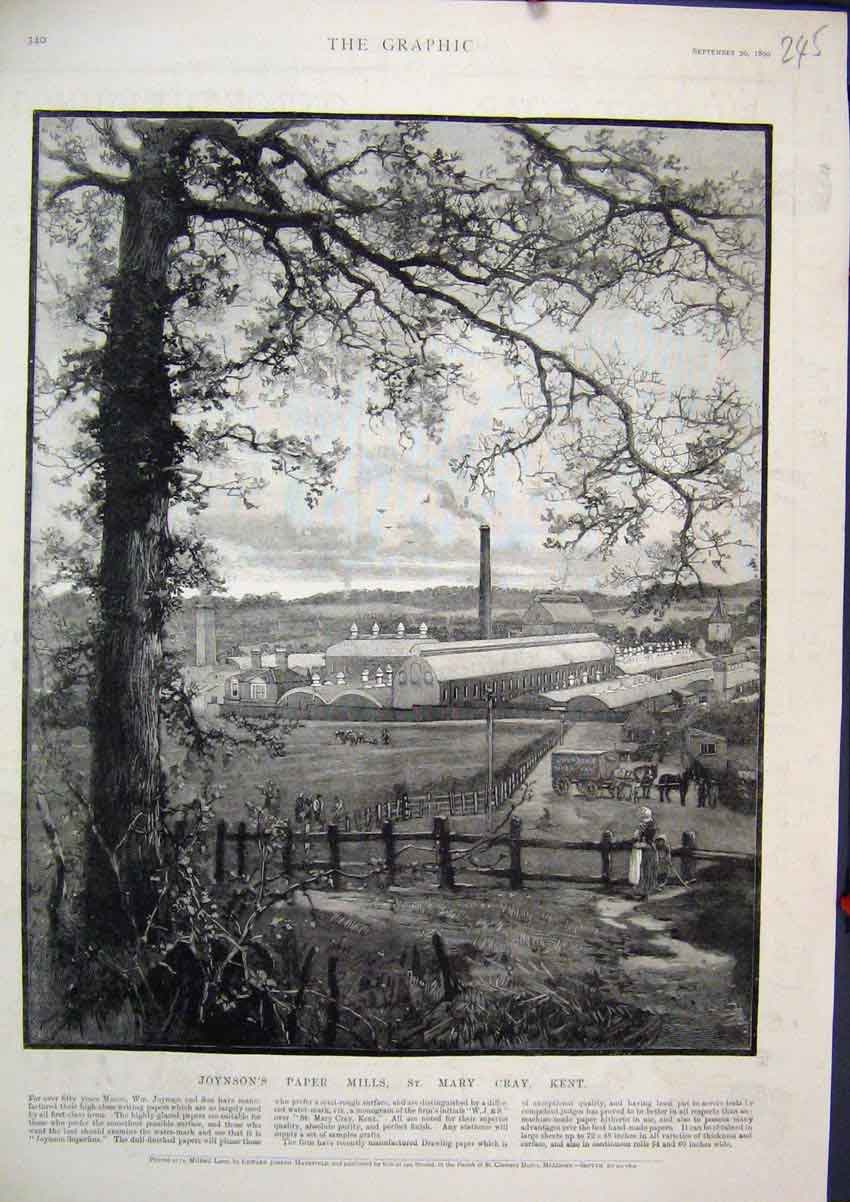 Original Old Antique Print 1890 Joynson Paper Mills Mary Cray Kent Country Scene
