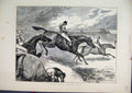Original Old Antique Print 1872 Steeplechasing Last Brook Jumping Horse 19th